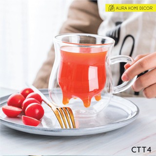 Cốc thuỷ tinh 2 lớp có quai❤️FREESHIP❤️cốc uống cà phê,trà,nước,chất lượng dày dặn,hai lớp cách nhiệt,decor bàn ăn đẹp