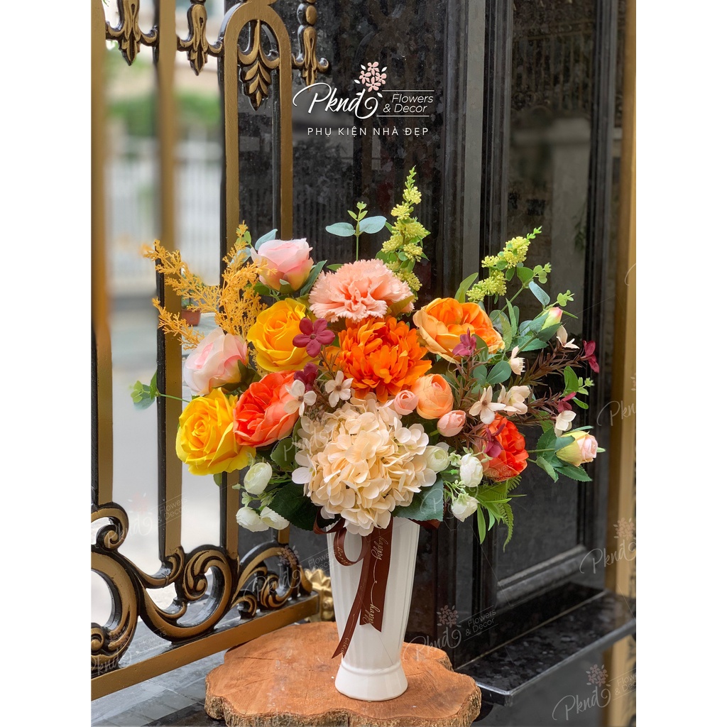 [Mã BMBAU50 giảm 7% đơn 99K] Bình hoa giả chất lụa trang trí phòng khách đẹp PKND FLOWERS &amp; DECOR