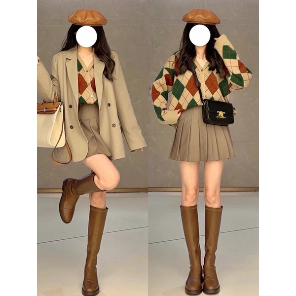 Áo khoác len Cardigan trám tông nâu đen hồng xanh phong cách Vintage, dễ phối đồ hàng loại 1 chất siêu đẹp