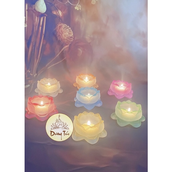 Đế Đèn Cầy Hoa Sen Lưu Ly Nhiều Màu