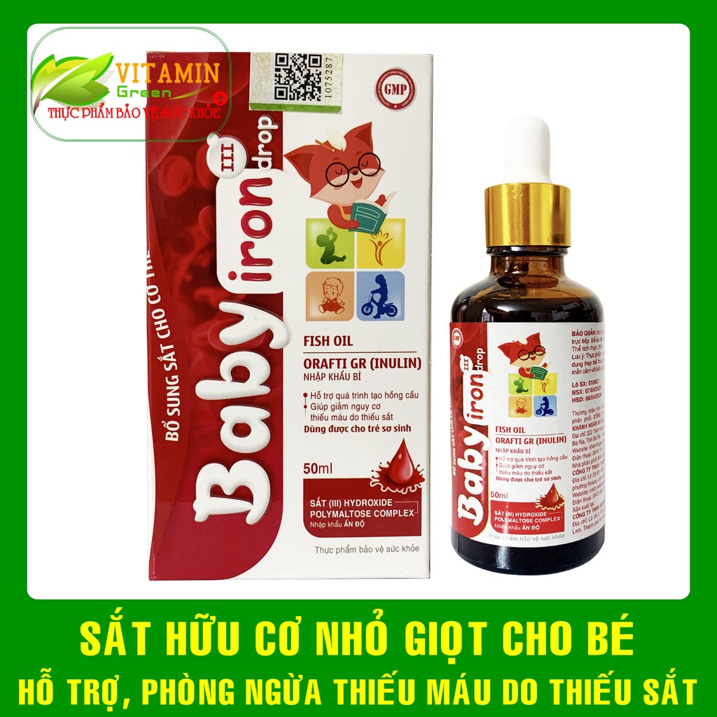 Sắt hữu cơ nhỏ giọt cho bé BABY IRON III DROP 50ml giúp phòng ngừa thiếu máu do thiếu sắt ở trẻ