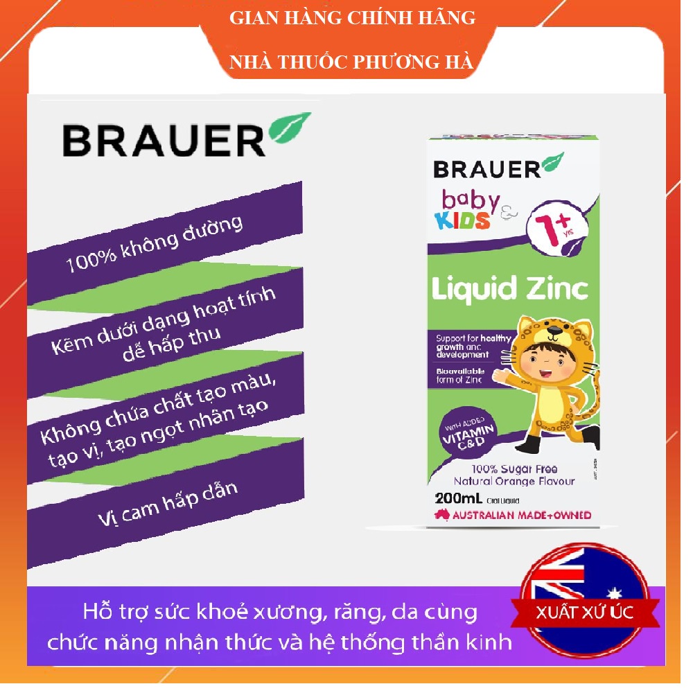 Brauer Liquid Zin C Bổ Sung Kẽm và Khoáng Chất Cho Trẻ Từ 1 Tuổi Trở Lên (Chính hãng ÚC)