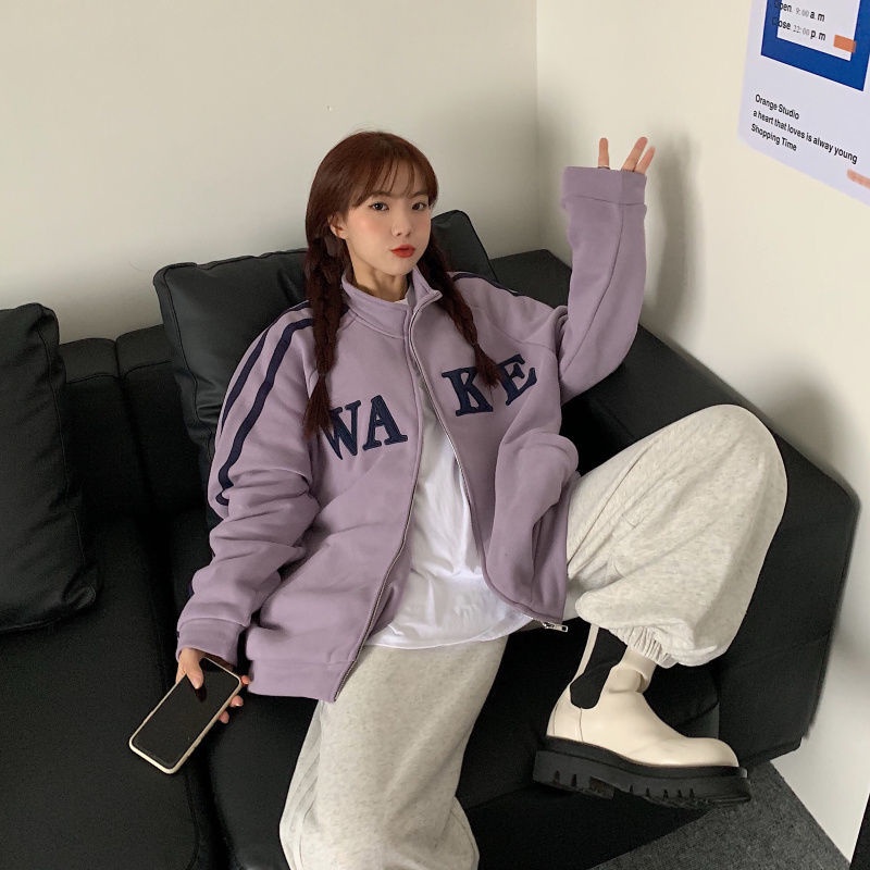Áo Khoác Thể Thao Dáng Rộng In Chữ Đơn Giản Kiểu Hàn Quốc Thời Trang Mùa Thu 2022
