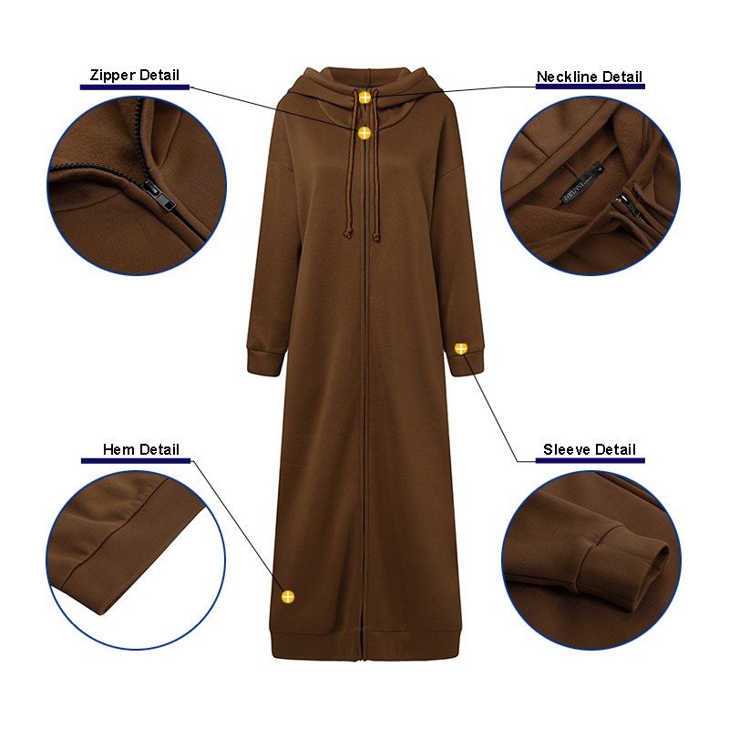 Đầm Hoodie ZANZEA  Dáng Dài Màu Trơn Phong Cách Vintage Cho Nữ