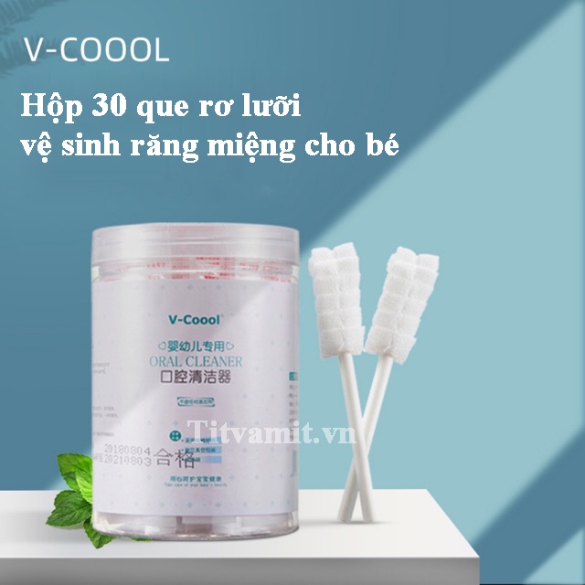 Hộp 30 que tưa lưỡi / rơ lưỡi Vcool vệ sinh răng miệng cho bé