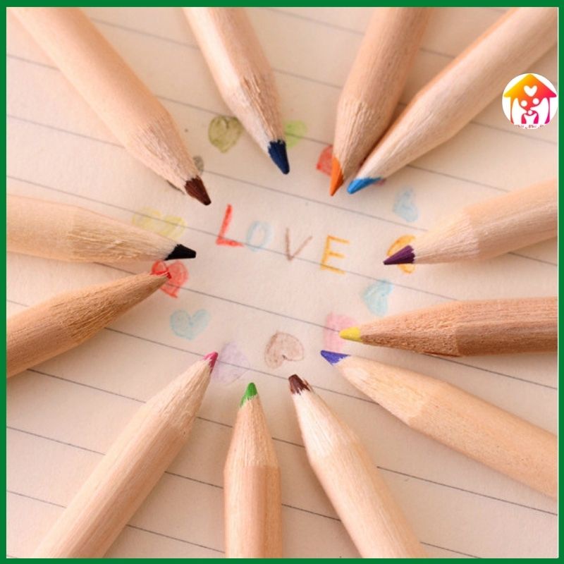 Hộp 12 bút chì màu kèm gọt bút phong cách Hàn Quốc màu sắc tươi sáng kèm gọt bút chì cho bé