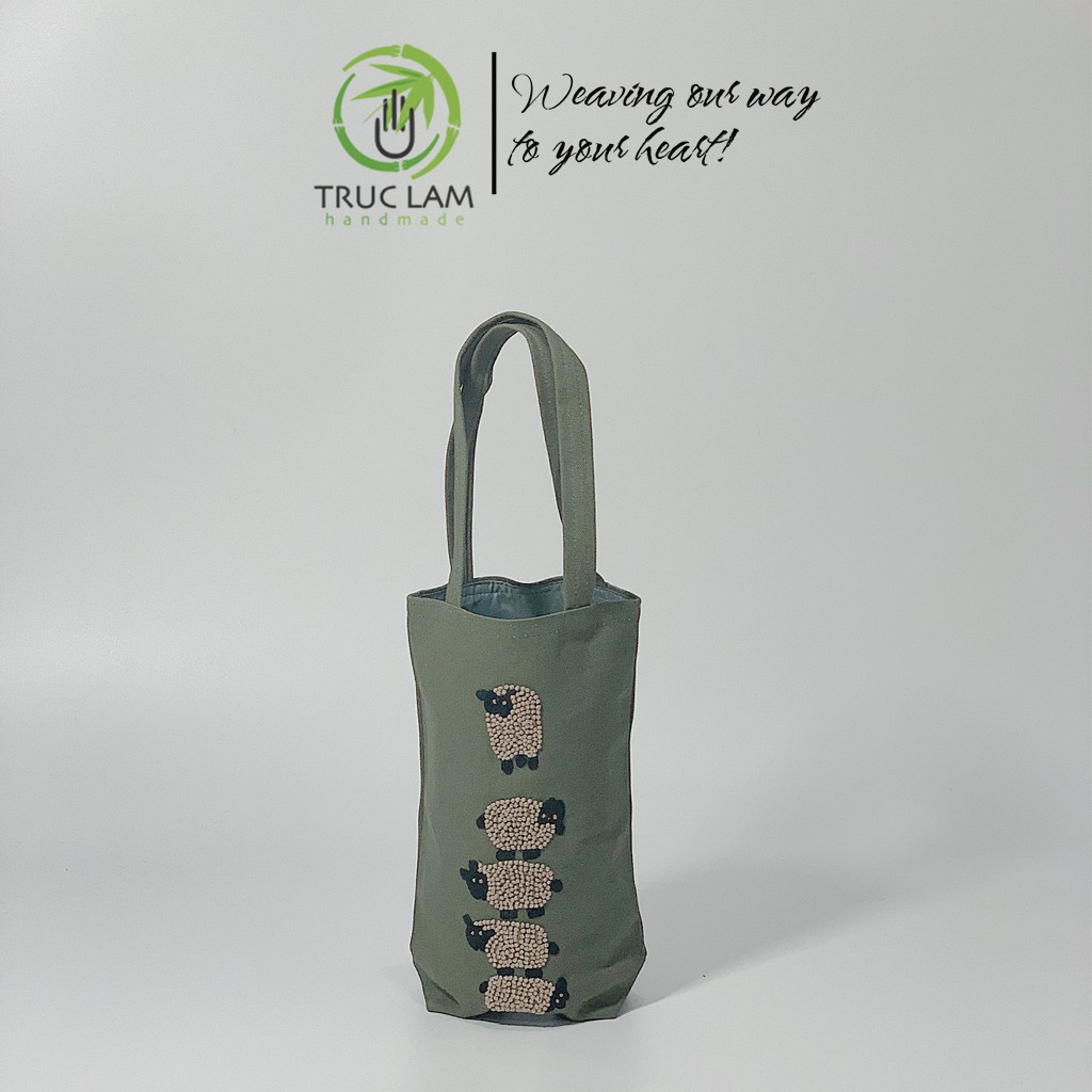 Túi Xách Tay Thêu Họa Tiết 5 Con Cừu Vải Canvas (B) - Trúc Lâm Handmade