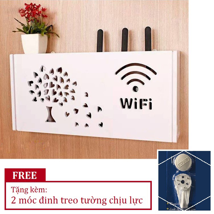 Kệ đựng Wifi treo tường nhỏ gọn, che ổ điện (k cần khoan) - TẶNG móc treo - HOME DECOR