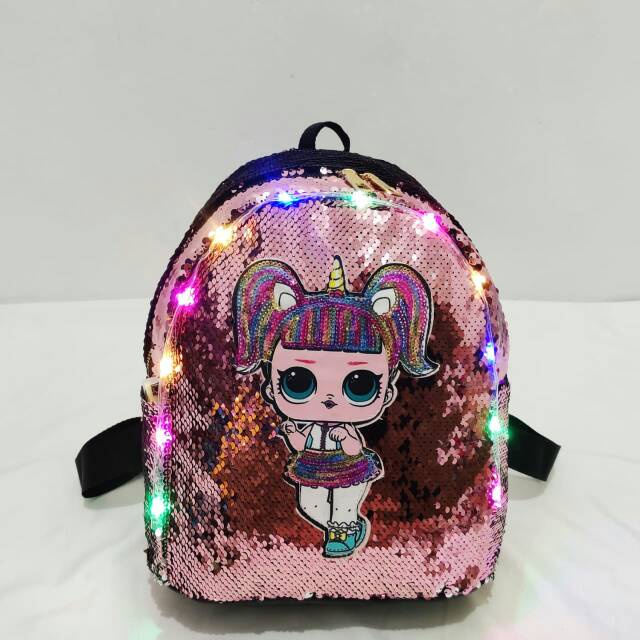 Tas Ba lô SEQUIN LOL GLITTER có đèn LED phong cách UNICORN SD School Z8J0 cá tính mới nhất cho nữ