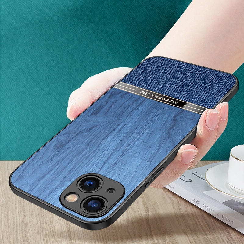 Ốp Điện Thoại Da PU Mềm Chống Sốc Họa Tiết Vân Gỗ Cho iPhone 13 Mini Pro Max