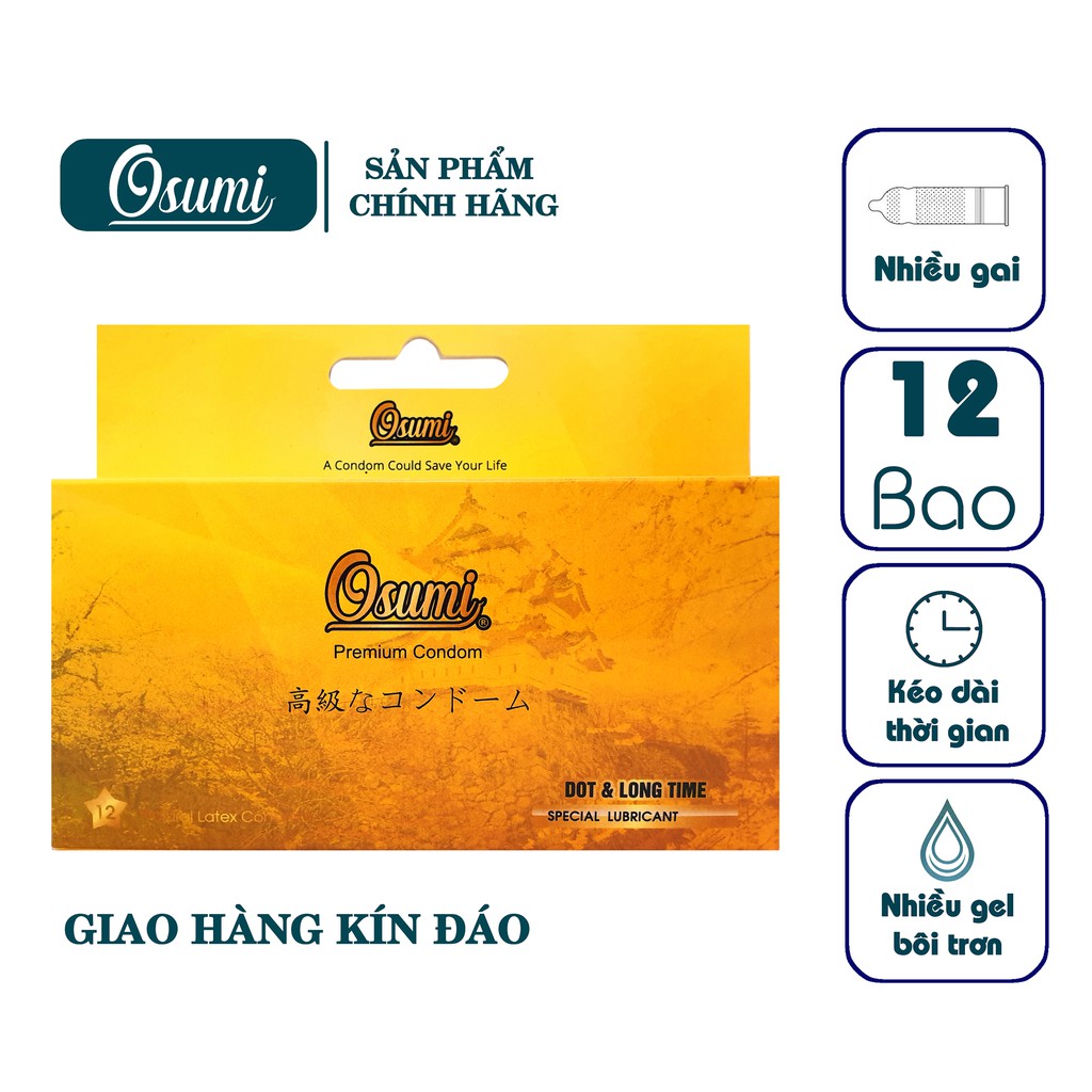 Bao cao su Nhật Osumi có gai, kéo dài thời gian, 12 chiếc (hộp vàng)