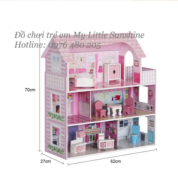 Nhà búp bê Barbie 3 tầng bằng gỗ cỡ lớn cho Bé [ nhà có nội thất]
