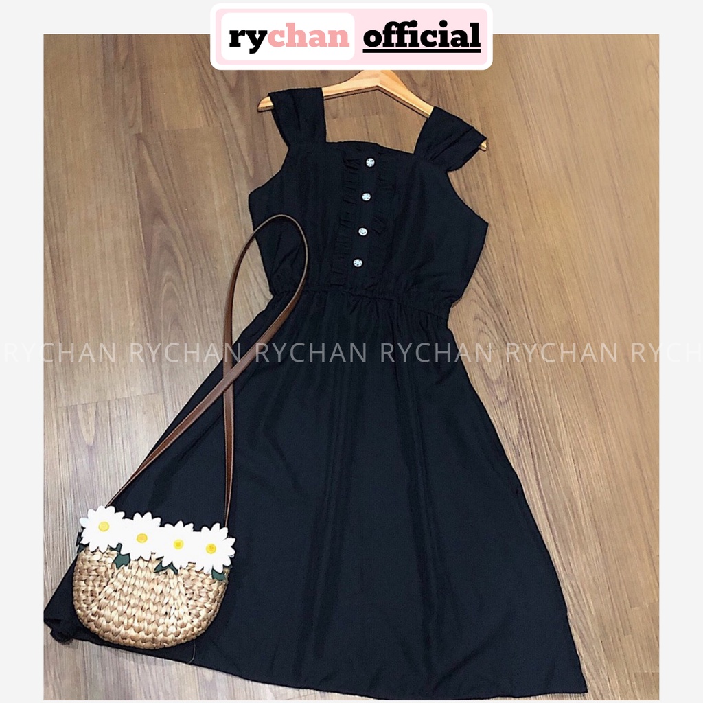[ẢNH THẬT CUỐI] Đầm Xòe Đen 2 Dây Phối Bèo - DX693