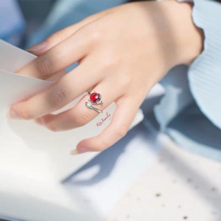 Nhẫn hồ ly huyết đỏ bạc Thái