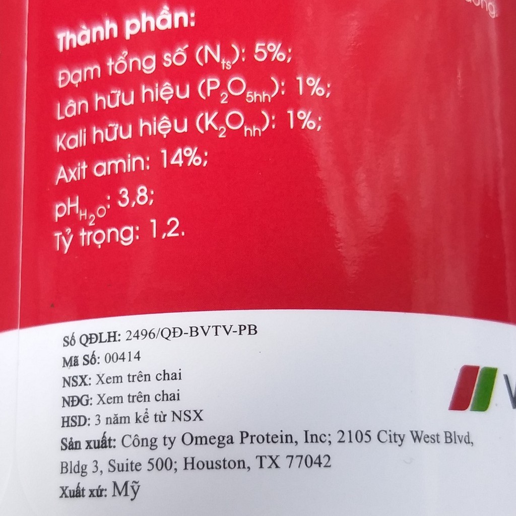 Đạm Cá Omega Grow 5-1-1 Đậm Đặc Nhập Khẩu Từ Mỹ (500ml), chuyên dùng cho hoa hồng,cây kiểng,rau màu...