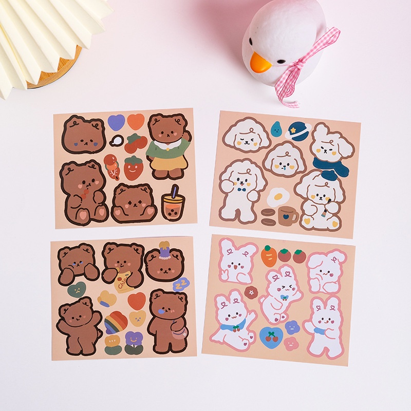 Miếng dán trang trí cốc nước hình chú gấu/thỏ dễ thương bằng PVC chống thấm nước