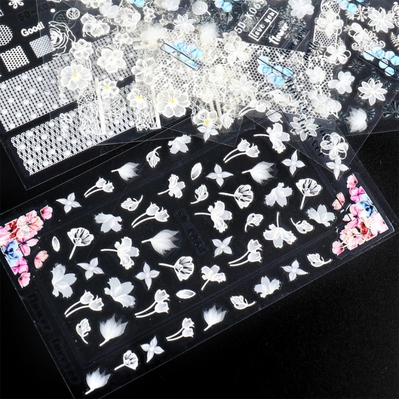 [Hàng mới về] Miếng dán móng 5D in hình hoa phối ren trang trí nghệ thuật