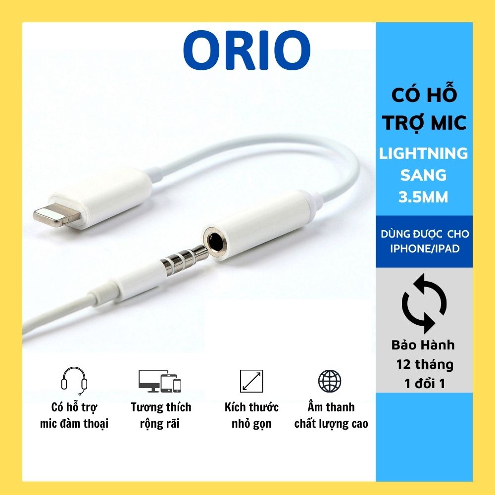 Jack chuyển đổi tai nghe có mic , chân sạc linghtning sang 3.5mm - Orio J01