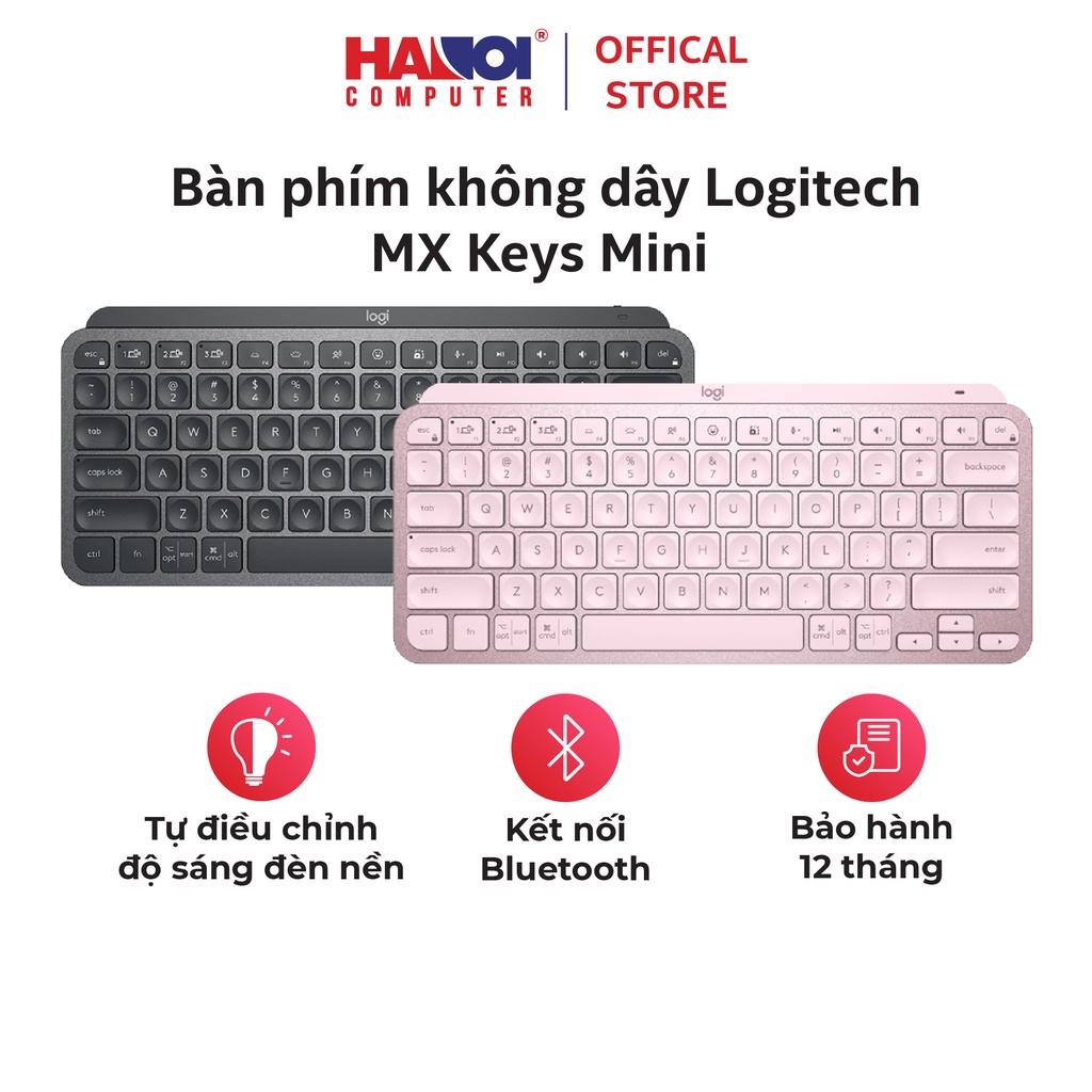Bàn phím không dây Logitech MX Keys Mini xám  thiết kế layout mini siêu gọn gàng