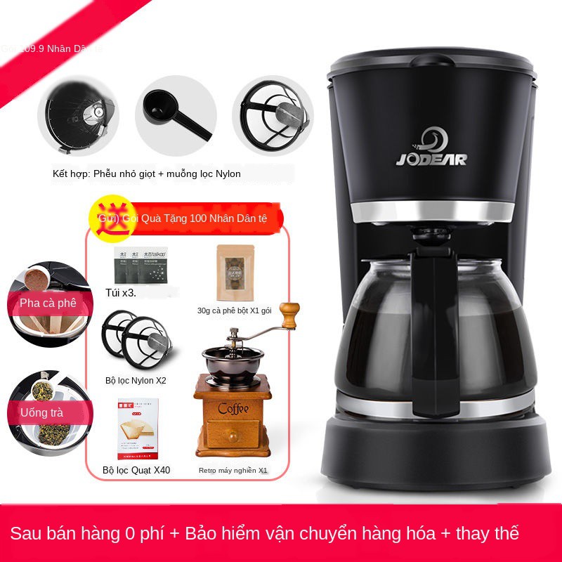 ☸▩♙Máy pha cà phê Jiudian home mini của Mỹ loại nhỏ giọt tự động ấm trà cầm tay hạt