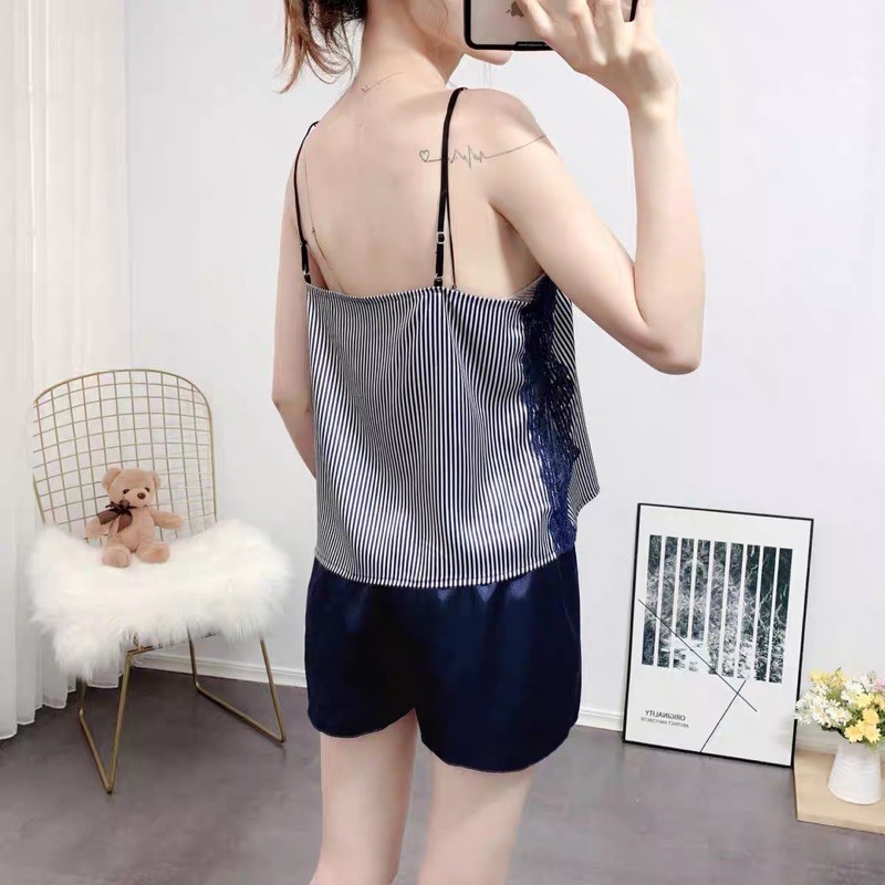 Bộ ngủ 2 dây quần đùi lụa cao cấp gợi cảm sexy mặc ở nhà CiCi | BigBuy360 - bigbuy360.vn