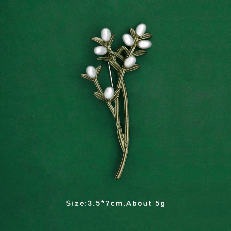 Ghim Cài Áo Hình Lá Cây Đính Ngọc Trai Phong Cách Hàn Quốc