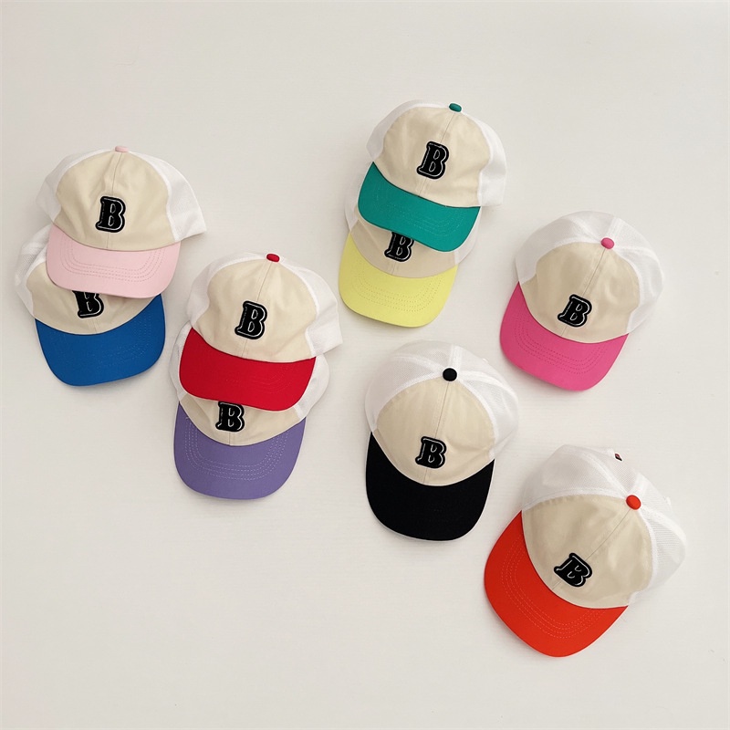 Mũ Lưỡi Trai Chống Nắng Phối Lưới Thoáng Khí In Chữ B Màu Sắc Xinh Xắn Phong Cách Hàn Quốc Cho Bé