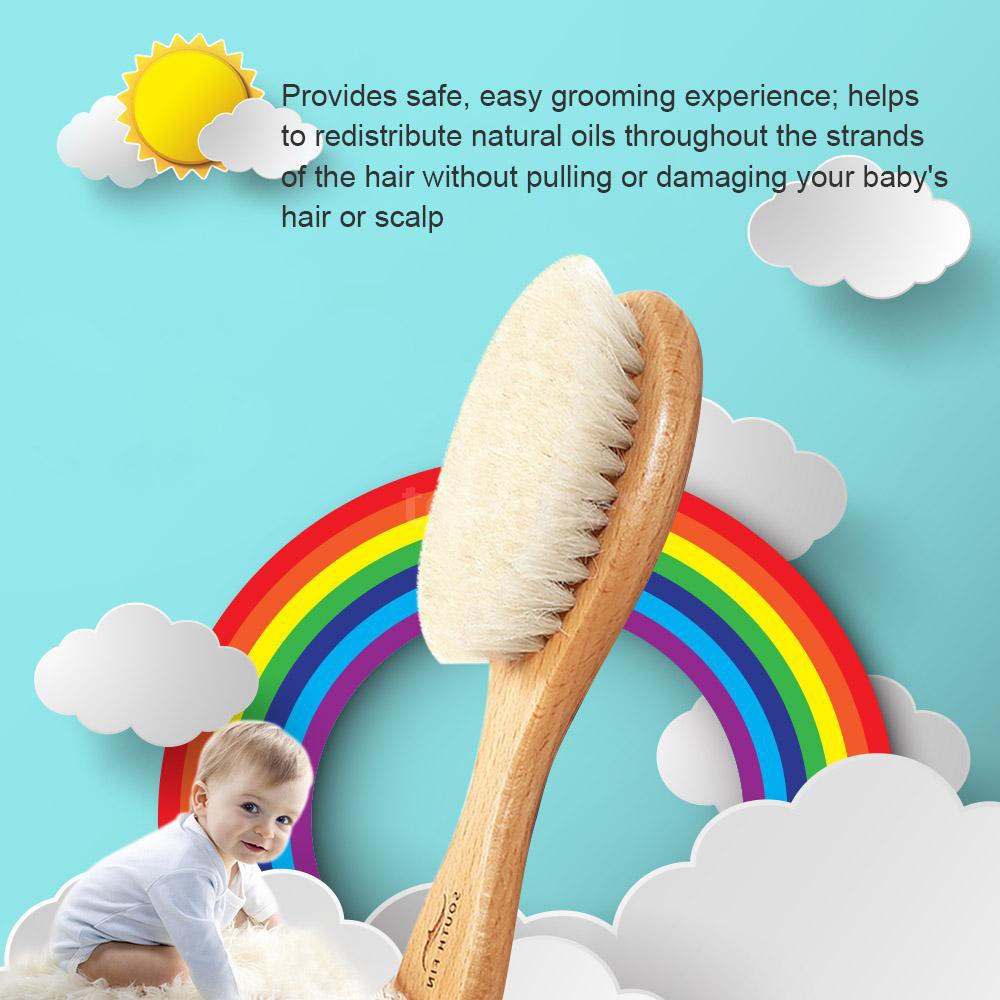 Lược chải tóc SOUTH tay cầm gỗ sợi len mềm mại an toàn tiện dụng cho trẻ sơ sinh