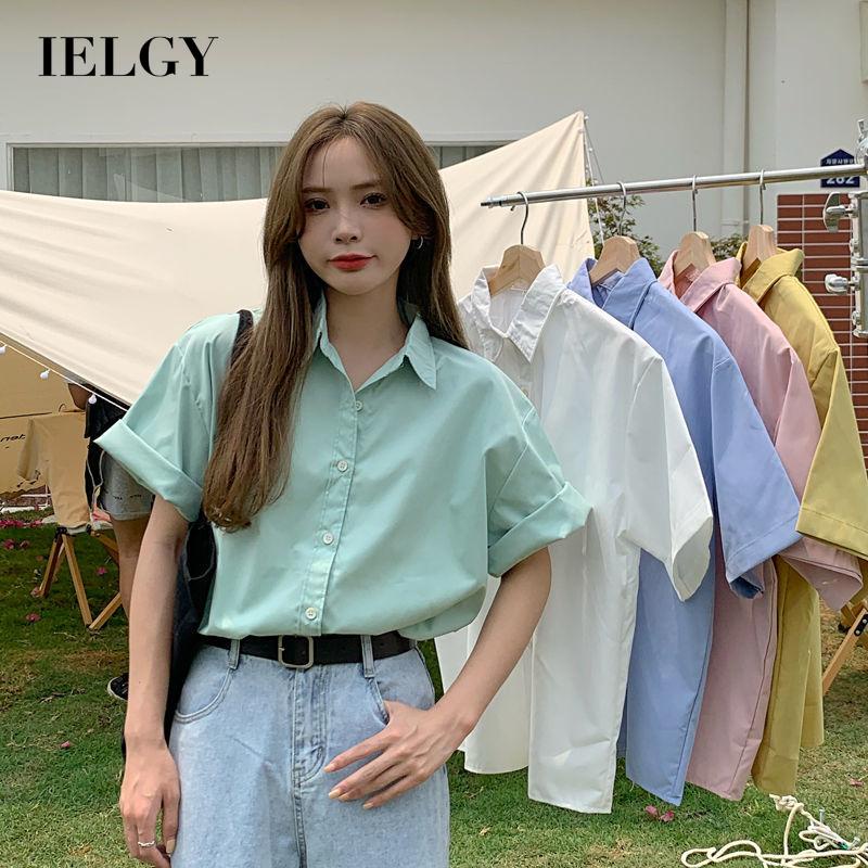 Áo sơ mi IELGY tay ngắn phong cách retro thời trang dành cho nữ