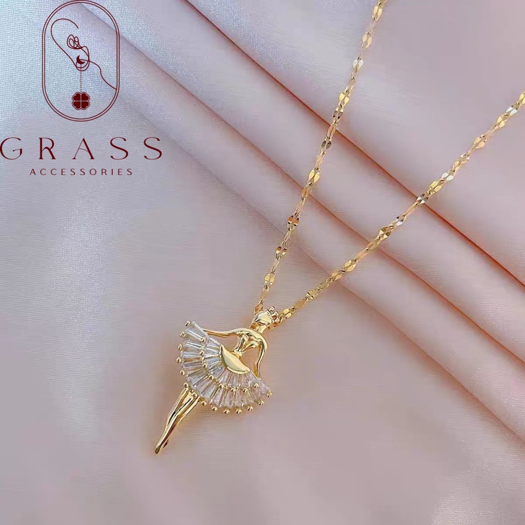 Dây chuyền, vòng cổ nữ hình vũ công đính đá pha lê, dây mạ vàng 18k cao cấp SP032 GRASS. ACCESSORIES