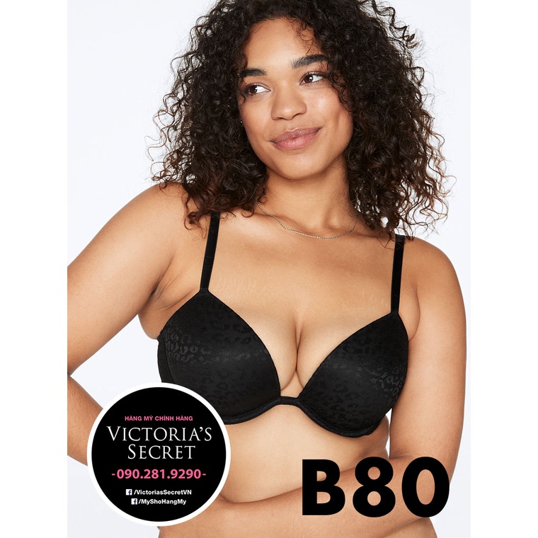 (Áo Vic) 36B, B80 - Áo lót đen nâng nhiều, tạo khe (168) dòng Super Push-Up Black - Victoria's Secret Pink