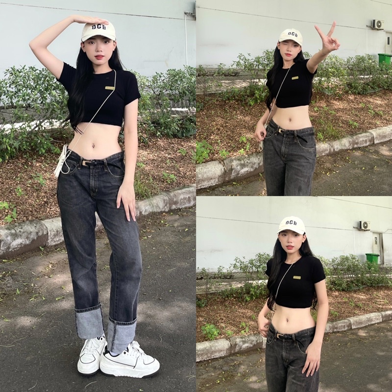 SS0305 Áo croptop logo Mon.Co chất vải thun gân