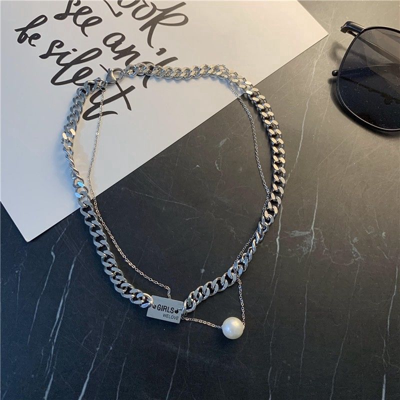 Dây Chuyền Thép Titan Hai Lớp Phong Cách Hiphop Độc Đáo Cá Tính