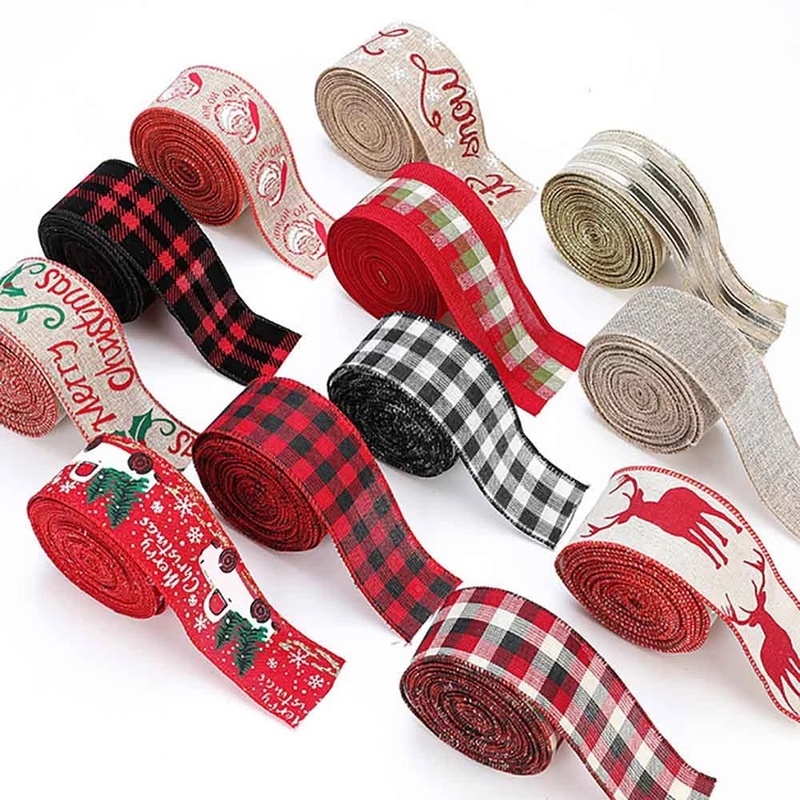 Dây ruy băng sợi đay giả thêu 5/6M dùng cho trang trí cây thông Noel thủ công DIY