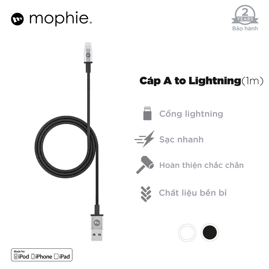 Combo: sạc nhanh Mophie 10W + cáp A to Lightning 1M + pin Energizer 10,000mAh UE10043 - Hàng Chính Hãng