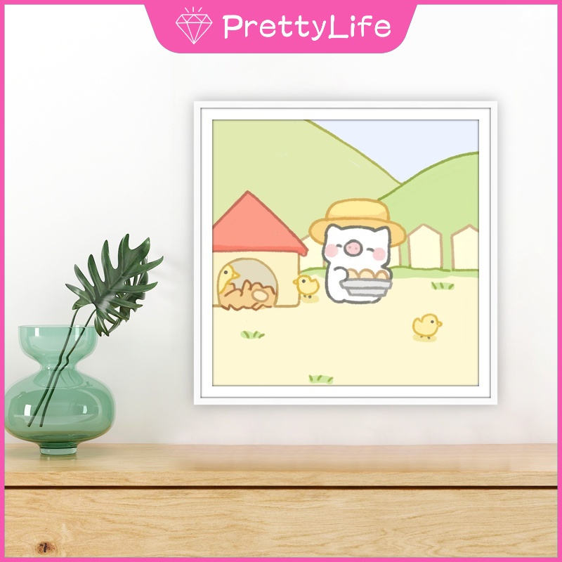 Tranh Đính Đá 5D Tự Làm Hình Heo Và Thỏ 40x40cm Trang Trí Nhà Cửa