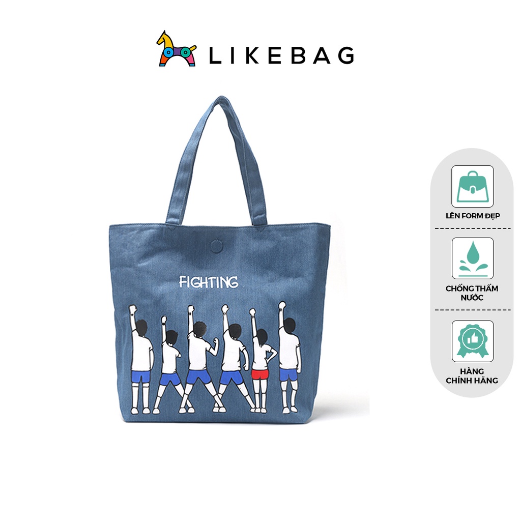 Túi đeo vai nữ chính hãng LIKEBAG tote vải canvas có khuy bấm trẻ trung 120110092 - LIBAGI