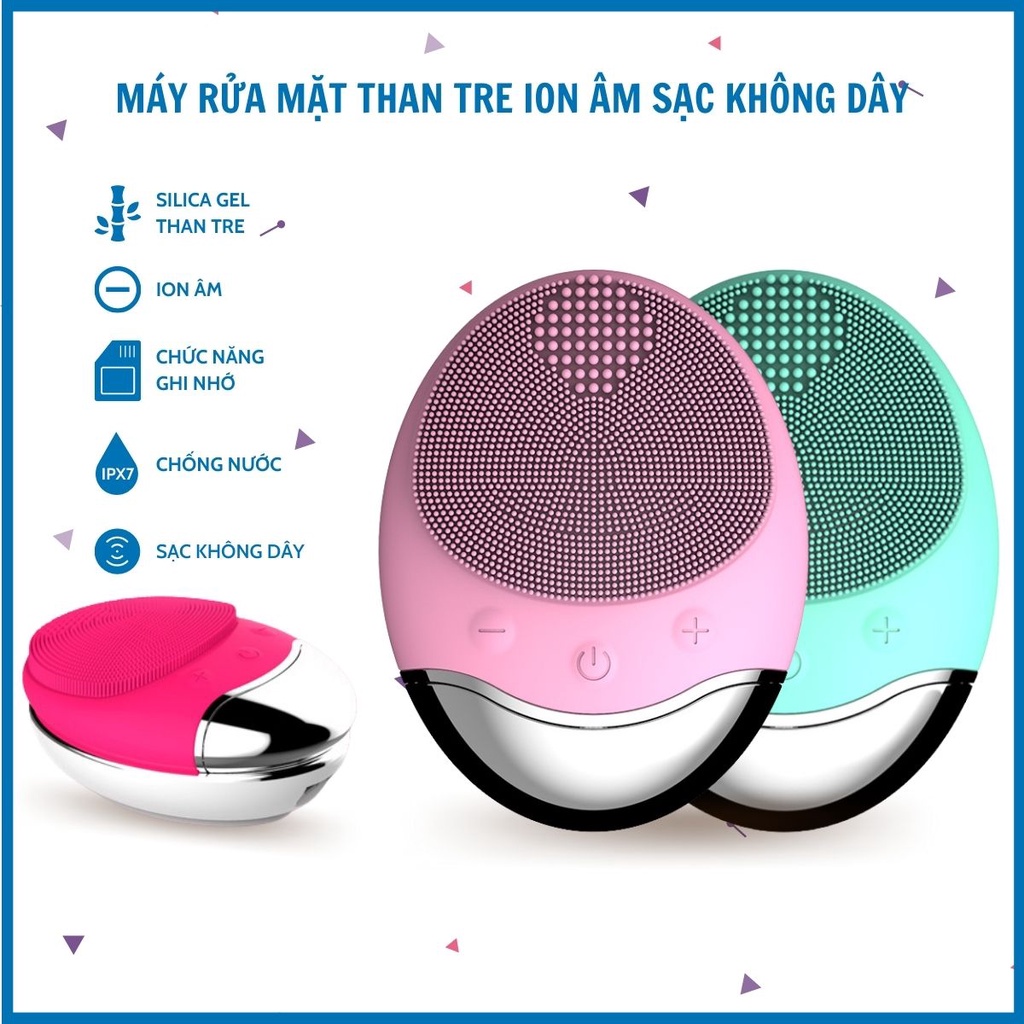 Máy Rửa Mặt Than Tre ION Âm Sạc Không Dây, Chống Nước, SiliCon Mềm Mại Với Mọi Loại Da