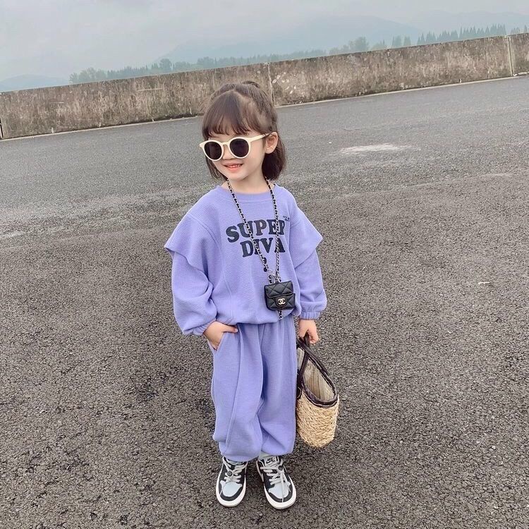 Bộ Quần Áo Cotton Dáng Rộng In Chữ Phong Cách Phương Tây Thời Trang Mùa Thu Cho Bé Gái