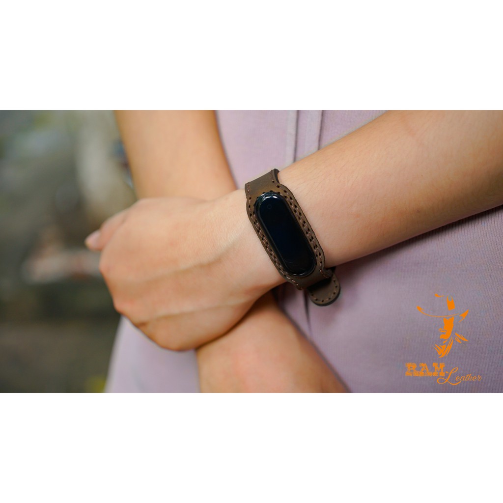 Dây Đồng Hồ Da Thật RAM Leather Cho Mi band 4 Và Mi band 3 Ver2 - Da Bò Đen Tuyền (Da Bò Thật) - RAM Leather  Bền Đẹp