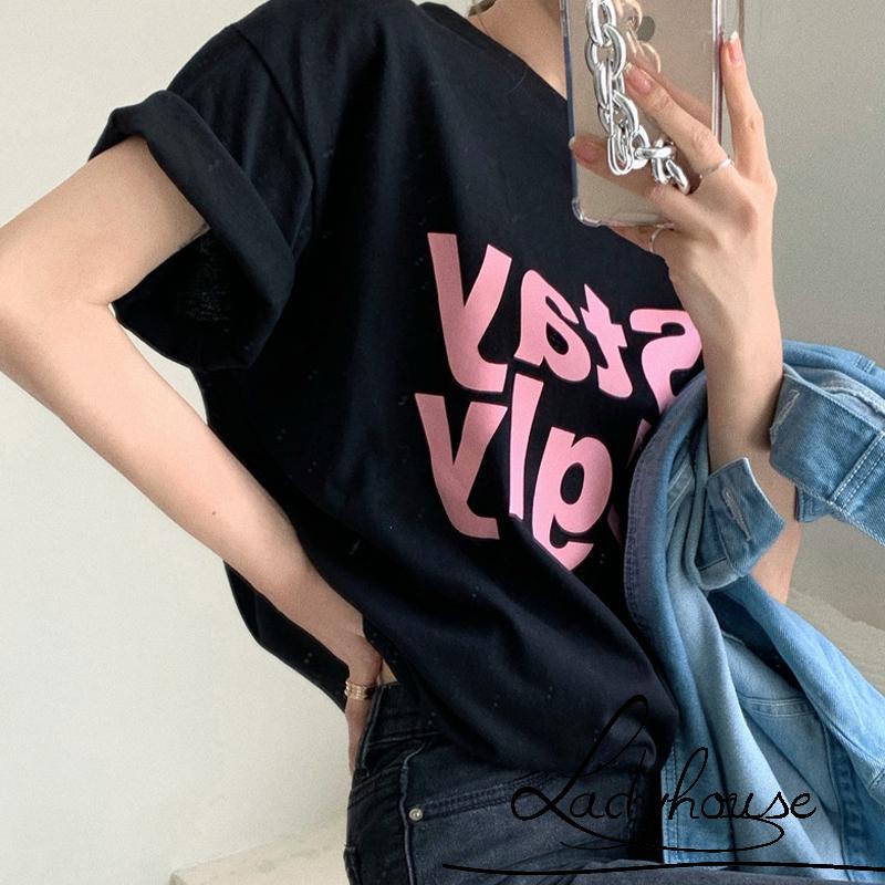 Áo Thun T-Shirt Tay Ngắn Dáng Rộng In Chữ Thời Trang Đường Phố Mùa Hè Cho Nữ