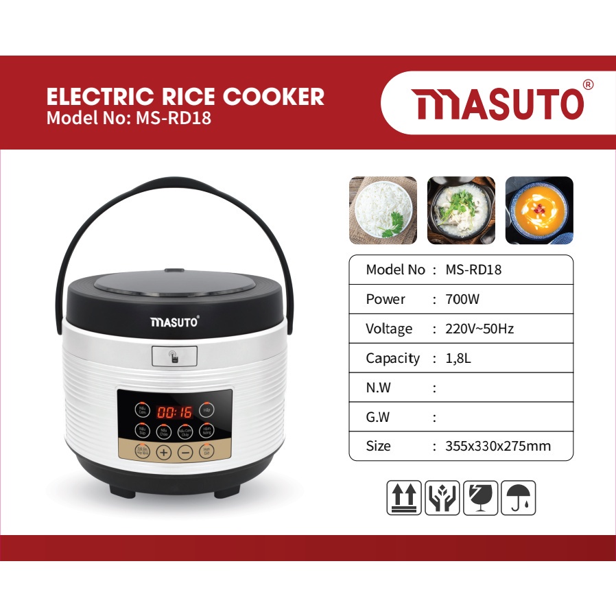 Nồi cơm điện tử đa năng lòng niêu 3D Masuto MS-RD18, dung tích 1.8L, Hàng chính hãng, Bảo hành 12 tháng