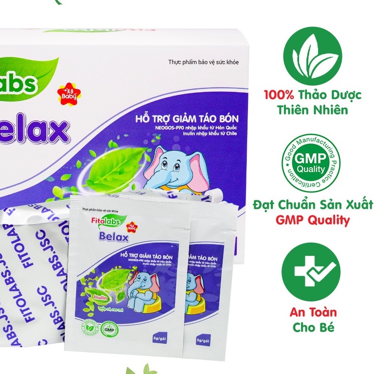 Cốm bổ sung chất xơ tự nhiên Fitolabs belax nhuận tràng giảm táo bón tiêu hóa tốt cho bé.Hộp 20 gói suckhoechomoinha