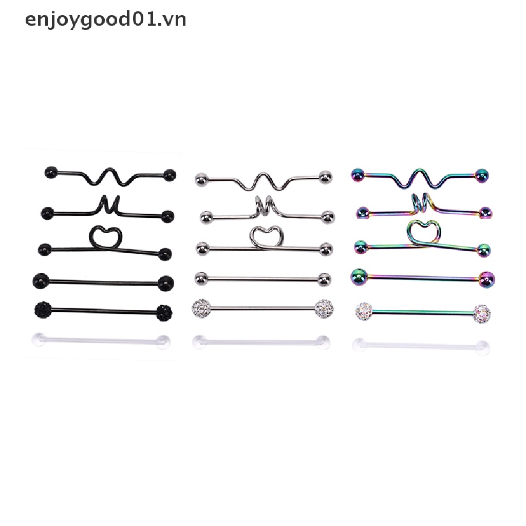 Set 6 khuyên tai dạng thanh tạ bằng thép không gỉ