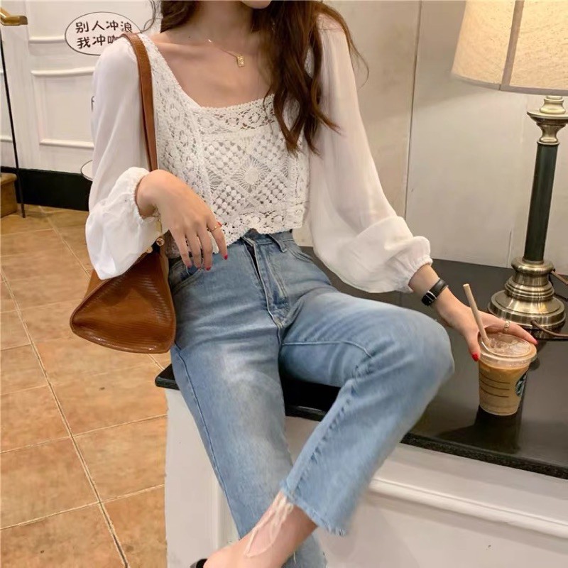 Áo Vintage len đan croptop