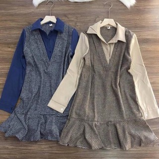 Váy Dạ Cổ Đức Phối Tay Da Lộn