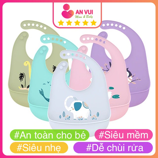 Yếm Ăn Dặm ❤️FREESHIP❤️ Có Máng Chống Bám Bẩn, Silicon Hình Thú, Đồ Dùng Ăn Dặm Cho Bé- Anvuistore