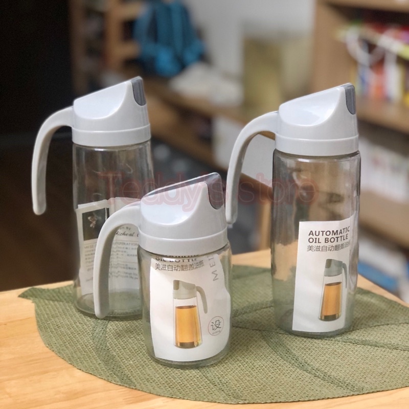 Chai đựng dầu, nước tương, xì dầu, nước mắm tự động mở nắp 300ml - 600ml - 630ml bằng thuỷ tinh cao cấp
