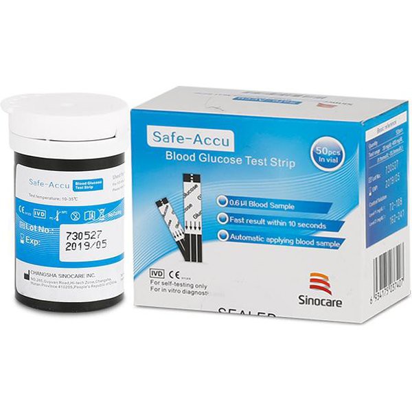 Que thử đường huyết Safe Accu Sinocare 50 que + 50 Kim chích máu - hàng của Đức