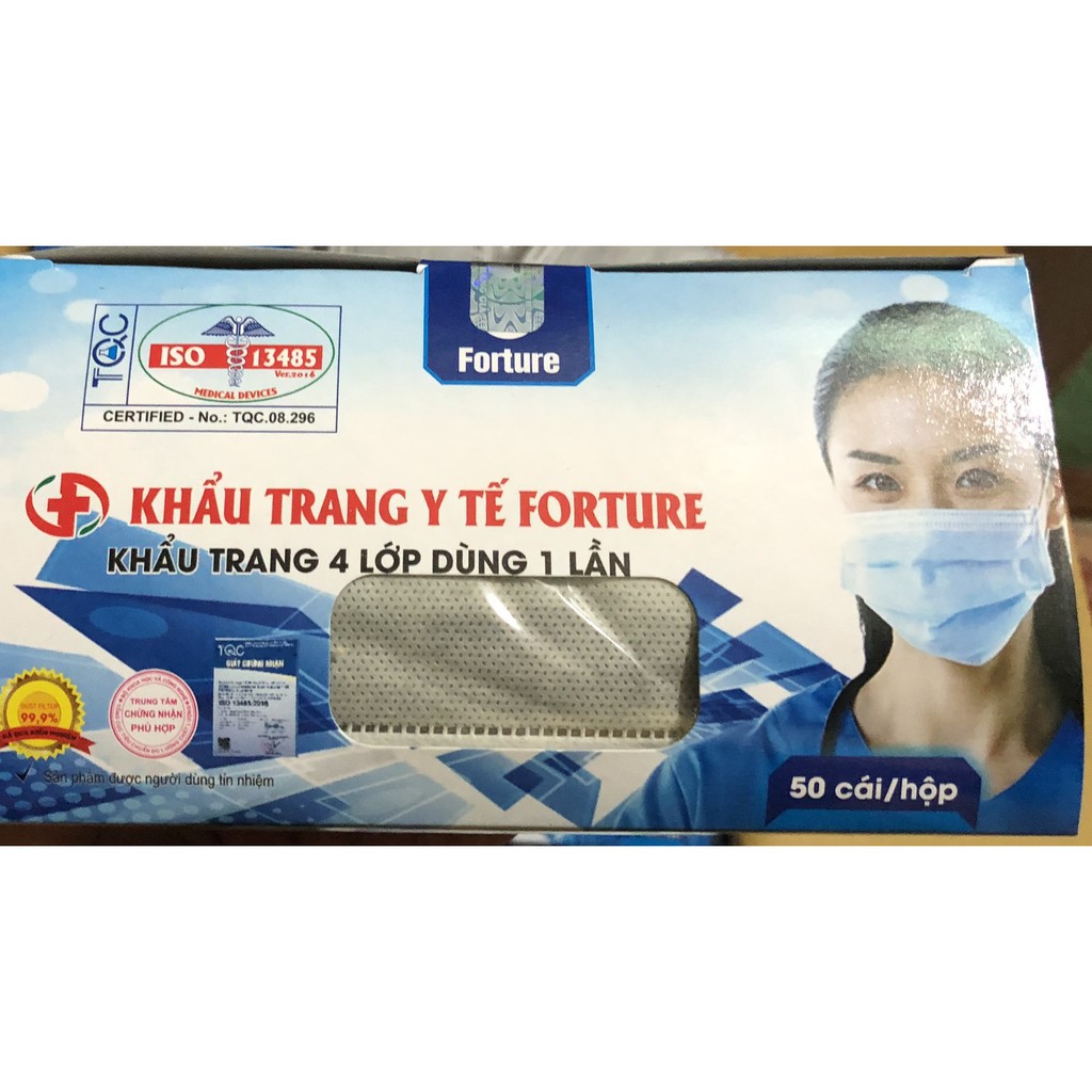 Khẩu trang y tế Forture kháng khuẩn 4 lớp - Hộp 50 cái | BigBuy360 - bigbuy360.vn